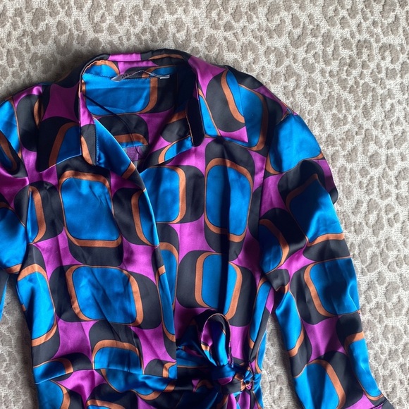 Zara Blue and Purple Geometric Maxi Dress - Picture 4 of 16